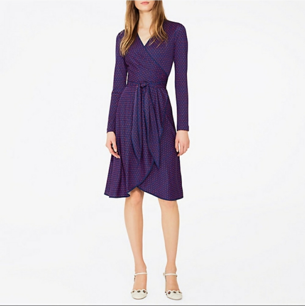 Tory Burch Purple Printed Long-Sleeve Wrap Dress